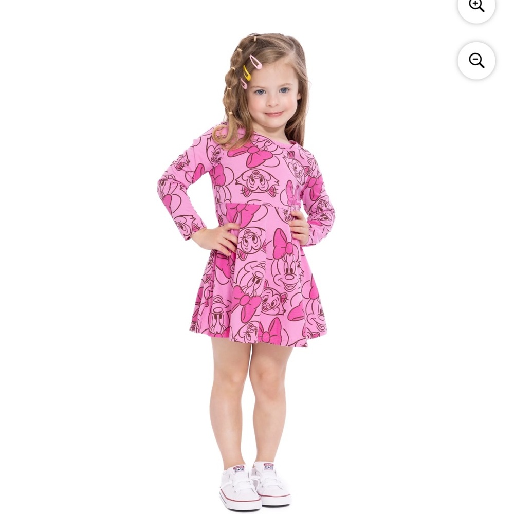 💜Minnie Mouse Toddler Girls Print Dress with Long Sleeves, Size:12 Months